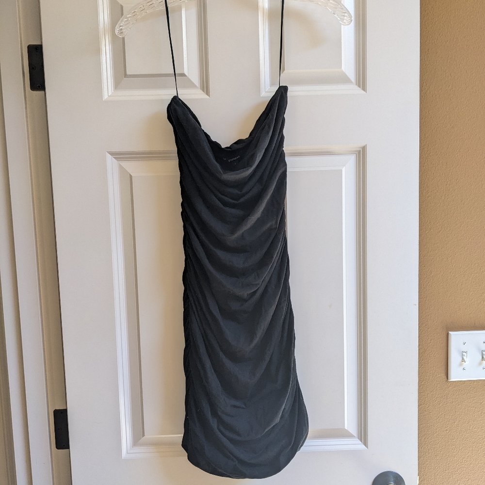 Black Ruched Bodycon Mini Dress - Picture 2 of 5